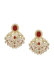 Silvermerc Designs Off-White & Red Gold-Plated Handcrafted Stone-Studded Drop Earrings