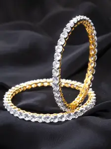 PANASH Set of 2 Gold-Plated American Diamond-Studded Handcrafted Bangles