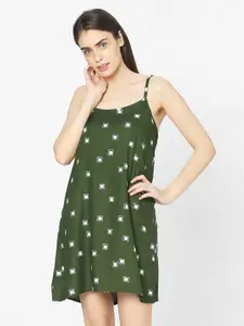 Smarty Pants Women Green Printed Bottle Green Color Camisole Night Dress