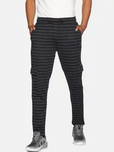 Campus Sutra Men Black & White Striped Cotton Straight-Fit Track Pants