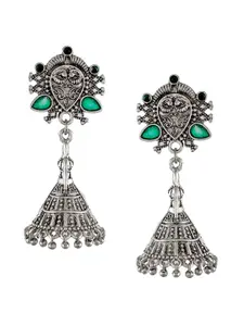 Silvermerc Designs Oxidised Green Silver-Plated Classic Jhumkas