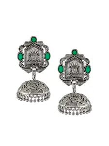 Silvermerc Designs Oxidised Green Silver-Plated Dome Shaped Jhumkas