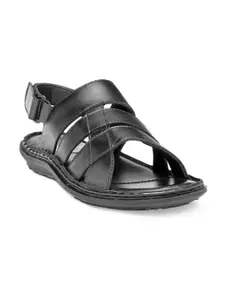 Teakwood Leathers Men Black Solid Leather Comfort Sandals