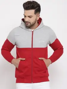 Kalt Men Red & Grey Colourblocked Fleece Sweatshirts