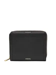 Fossil Women Black Textured Two Fold Wallet