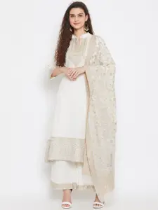Safaa White & Beige Pure Cotton Woven Design Unstitched Dress Material For Summer