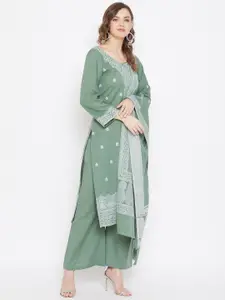 Safaa Olive Green Pure Cotton Woven Design Unstitched Dress Material For Summer