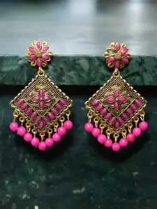 Crunchy Fashion Gold & Pink Contemporary Drop Earrings