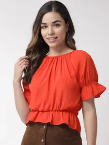 Sera Women Orange Solid Cinched Waist Top