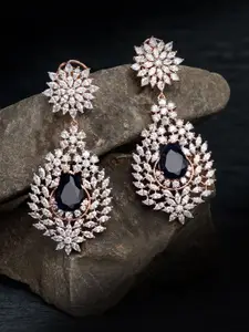 Saraf RS Jewellery Blue & Silver-Toned Contemporary Drop Earrings