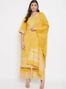 Safaa Mustard Yellow & White Pure Cotton Woven Design Unstitched Dress Material For Summer