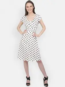 MARC LOUIS White & Black Polka Dots Print Dress