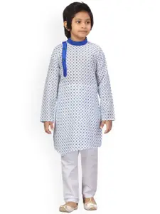 LITTLE MAFIA BY Aarika Boys White Regular Straight Pure Cotton Kurta with Pyjamas & With