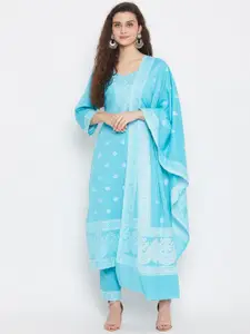 Safaa Blue Pure Cotton Woven Design Unstitched Dress Material For Summer