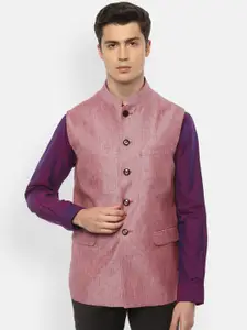 Van Heusen Men Pink Woven Design Linen Nehru Jacket