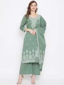 Safaa Olive Green Pure Cotton Woven Design Unstitched Dress Material For Summer