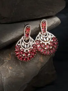 Saraf RS Jewellery Red & Silver-Toned Contemporary Drop Earrings