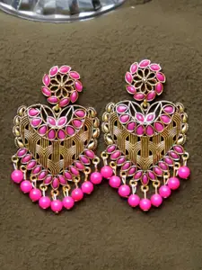 Crunchy Fashion Gold-Toned & Pink Contemporary Chandbalis