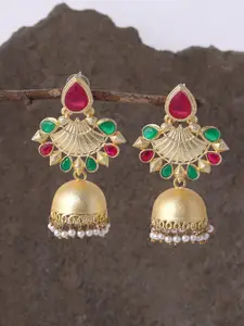 Silvermerc Designs Gold-Plated & Red Dome Shaped Jhumkas