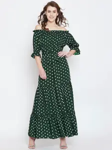 Berrylush Green Off-Shoulder Crepe Maxi Dress