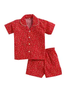 The Magic Wand Girls Red & White Printed Night suit