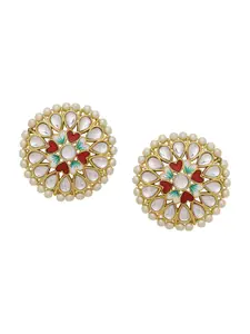 Silvermerc Designs White Gold-Plated Kundan Meena Circular Studs