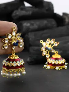 Silvermerc Designs Multicoloured Meenakari Peacock Shaped Jhumkas Earrings