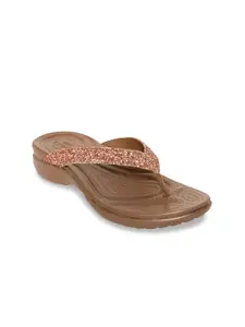 Crocs Capri  Women Bronze-Toned Embellished Croslite Slip-On Flip Flops