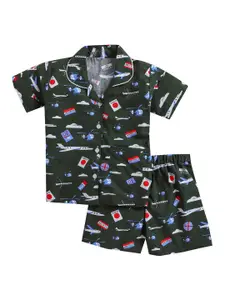 The Magic Wand Girls Green & Blue Printed Night suit