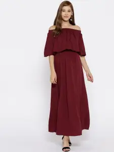 Berrylush Maroon Off-Shoulder Crepe Maxi Dress