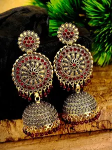 Crunchy Fashion Maroon Gold-Plated Dome Shaped Jhumkas
