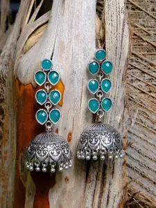 Crunchy Fashion Silver-Plated Dome Shaped Jhumkas Earrings