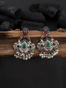Silvermerc Designs Silver-Plated & Green Classic Chandbalis Earrings