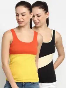 Friskers Women Multicoloured Pack of 2 Colourblocked Tank Top