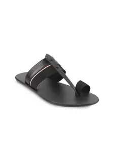 Mochi Men Black Ethnic Leather Comfort Sandals