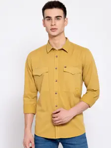 Pepe Jeans Men Mustard Yellow Regular Fit Solid Cotton Casual Shirt