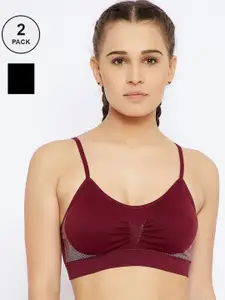 C9 AIRWEAR Pack Of 2 Black & Burgundy Full Coverage Lightly Padded Workout Bras P2135