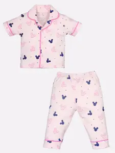 BABY GO Girls Pink Abstract Night Suit