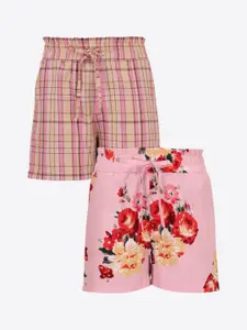 CUTECUMBER Girls Pack of 2 Pink Regular Fit Regular Shorts