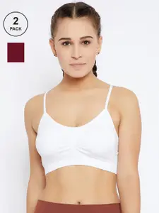 C9 AIRWEAR Pack Of 2 White & Maroon Full Coverage Lightly Padded Workout Bras P2135