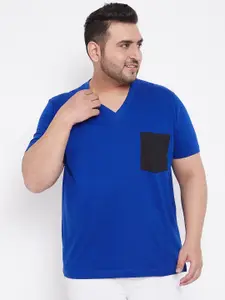 bigbanana Men Blue Solid V-Neck T-shirt