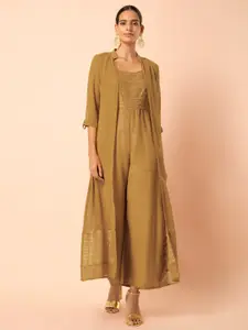 INDYA Mustard & Gold Ochre Embroidered Jumpsuit with Attached Jacket
