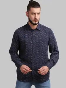 Parx Men Navy Blue & Beige Slim Fit Printed Cotton Reversible Casual Shirt