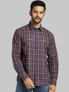 Parx Men Yellow & Blue Slim Fit Checked Casual Shirt