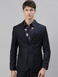 RARE RABBIT Men Navy Blue Solid Tailored-Fit Single-Breasted Formal Blazer