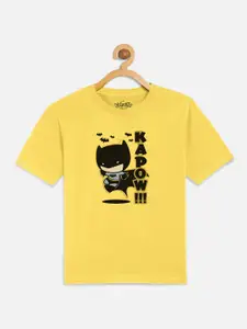 Kids Ville Boys Yellow Batman Printed Cotton T-shirt