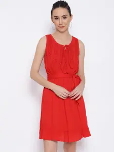 MARC LOUIS Red Floral Crepe Dress