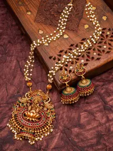aadita Gold-Plated Gold-Toned Choker Necklace Jewellery Set
