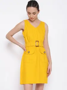 MARC LOUIS Yellow Floral Sheath Dress