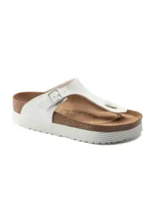 Birkenstock Women White Papillio Gizeh Platform Vegan Grooved Regular Width Sandals